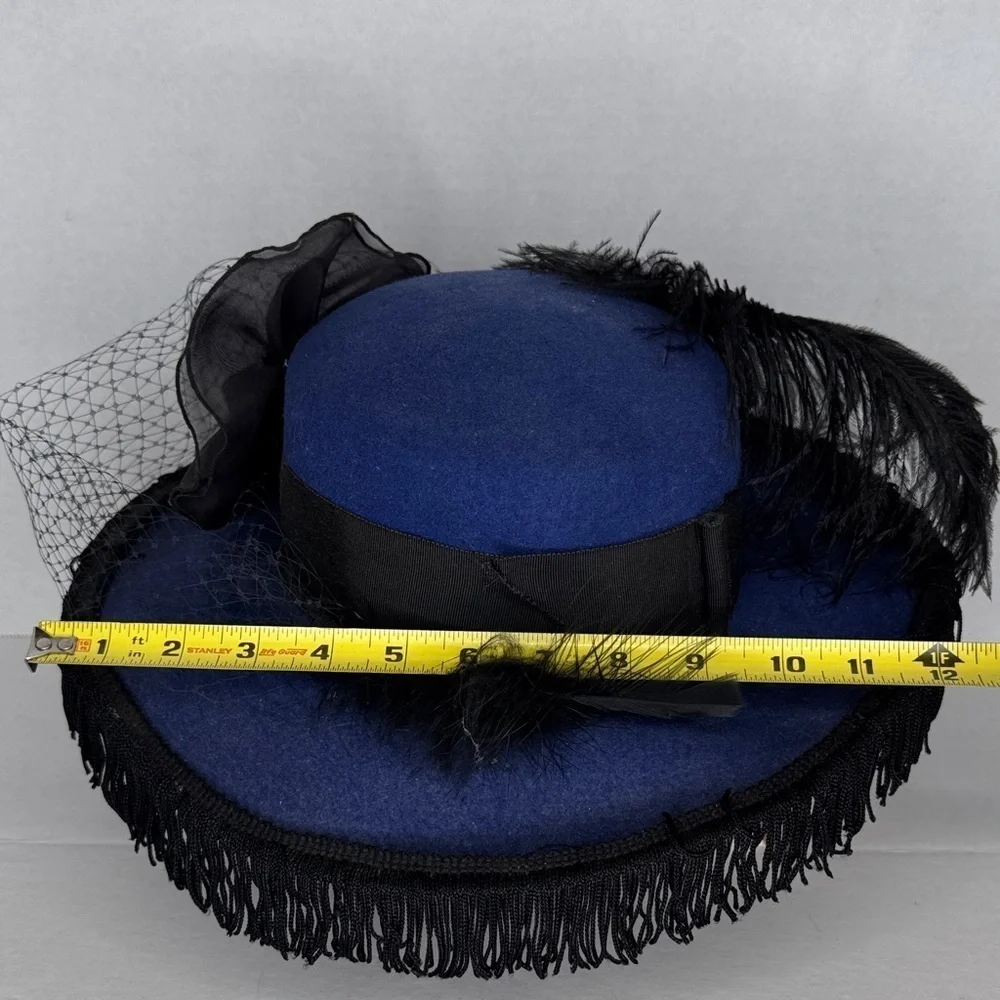 Vintage IMPORTINA Geo W. Bollman &Co Navy & Black Wool Wide Brim Hat
